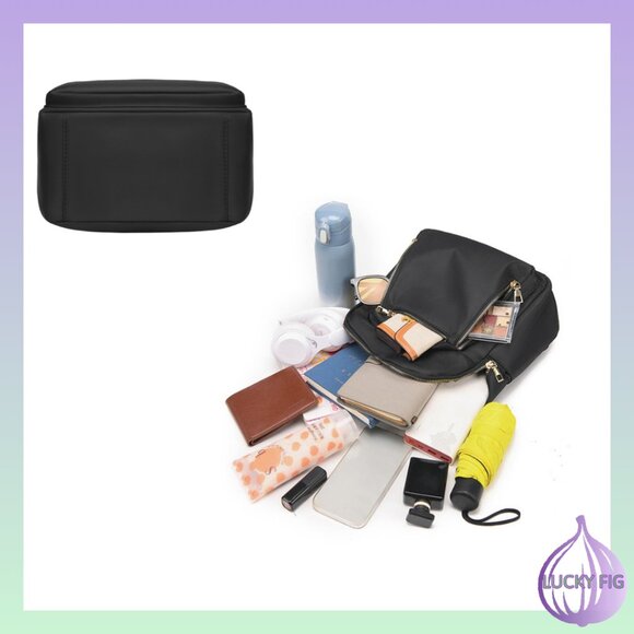 Chic Black Leatherette Multi-Function Backpack with Gold-Tone Accents - Picture 2 of 4